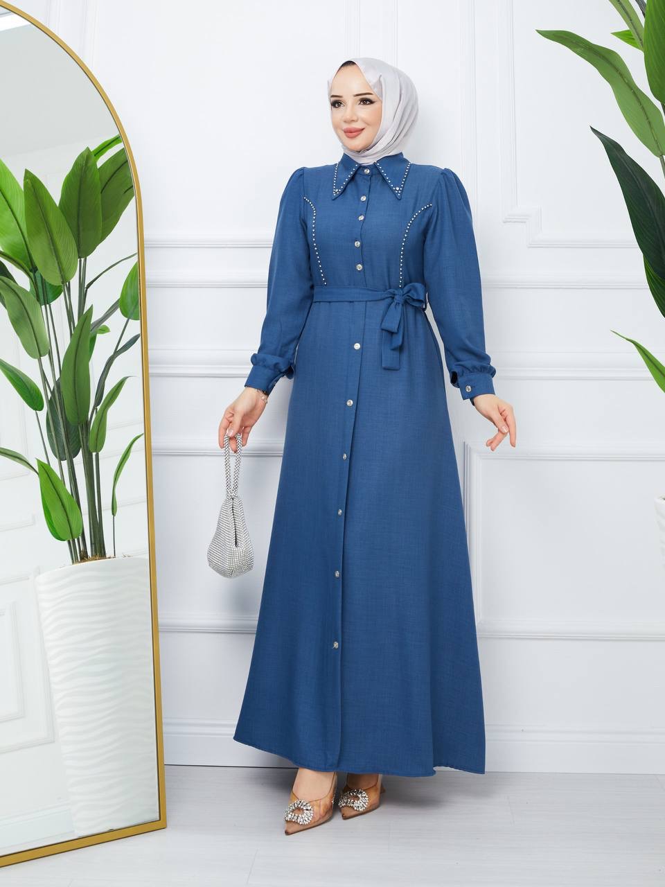 Toptan Kadın Tesettür Elbise Mavi Renk - İSTANBUL TOPTAN GİYİM
